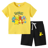 Children Pokemon Pikachu Tshirts & Shorts Cotton Short Sleeve Shorts Two Pieces Neutral