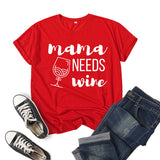 Boy Mama T Shirt Mama Needs Wine Printed Short Sleeve T-shirt