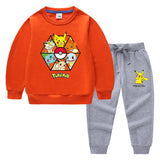 Children Pokemon Pikachu Hoodie & Pant Set Sweater Suit Solid Color Cotton Warm Trend