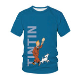 Cricket T Shirt Summer Men's round Neck Adventure Tintin Short Sleeve T-shirt 3D Digital Printing