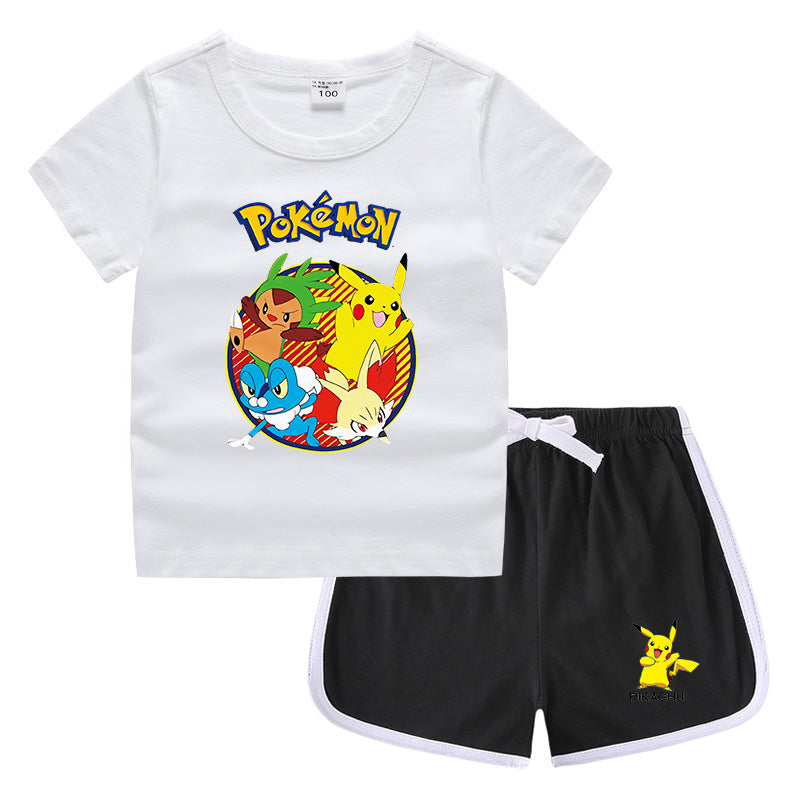 Children Pokemon Pikachu Tshirts & Shorts Casual Sports Sweat-Absorbent Suit Neutral