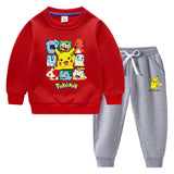 Children Pokemon Pikachu Hoodie & Pant Set Fleece Lined Padded Warm Keeping Winter Clothes Sweatershirt Suit