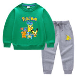 Children Pokemon Pikachu Hoodie & Pant Set Two-Piece Solid Color Cotton Sweater Set