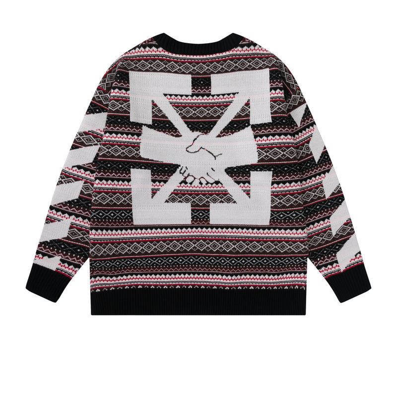 Off White Winter Fleece Sweatshirts Autumn and Winter Arrow Pattern Knitted Sweater for Men and Women