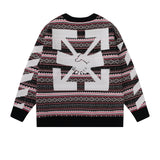 Off White Winter Fleece Sweatshirts Autumn and Winter Arrow Pattern Knitted Sweater for Men and Women