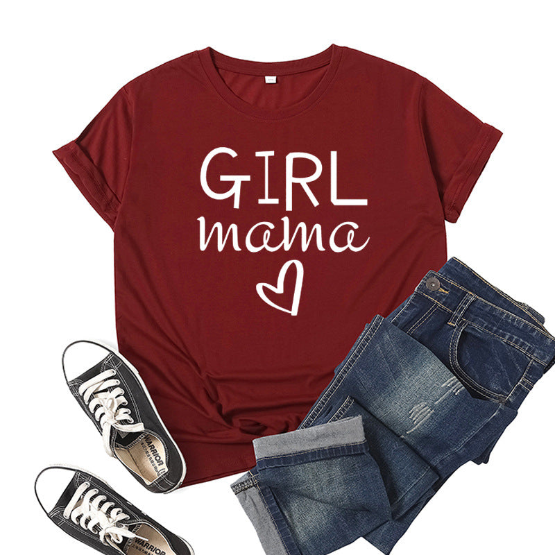 Boy Mama T Shirt Girl Mama Printed Short Sleeve round Neck T-shirt