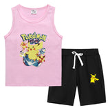 Children Pokemon Pikachu Tshirts & Shorts Vest Middle Pants Sports Casual Thin Two Pieces