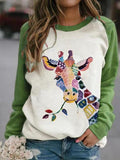 Ugly Christmas Sweater Women's Red Contrast Color Old Printed Long Sleeve round Neck T-shirt