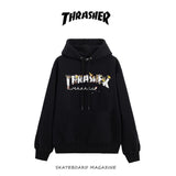 Thrasher Hoodie Autumn and Winter Flame Print Men's Women's Hoodie Brushed Hoody