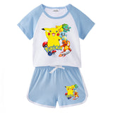 Children Pokemon Pikachu Tshirts & Shorts Short-Sleeved T-shirt Shorts Casual Sports Two-Piece Neutral