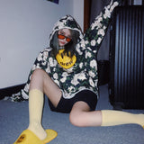 Smiley Face Hoodie Drew Floral Sweater Casual Loose Rose Hoodie