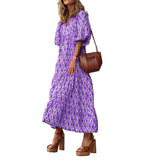 Women Bohemian Dress Women's Summer Short Sleeve Printed Dress