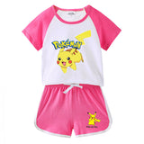 Children Pokemon Pikachu Tshirts & Shorts Short-Sleeved T-shirt Shorts Casual Sports Two-Piece Neutral
