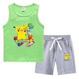 Children Pokemon Pikachu Tshirts & Shorts Summer Vest Middle Pants Sports Casual Thin Two Pieces