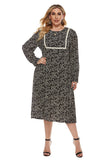 Women Plus Size Midi Dresses Printed Long Sleeve Dress