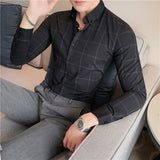 Men's Shirts Plaid Shirt Slim-Fit Yarn-Dyed Texture Bottoming Shirt