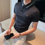 Men Short Sleeve T-Shirt Letter Embroidered Polo Shirt