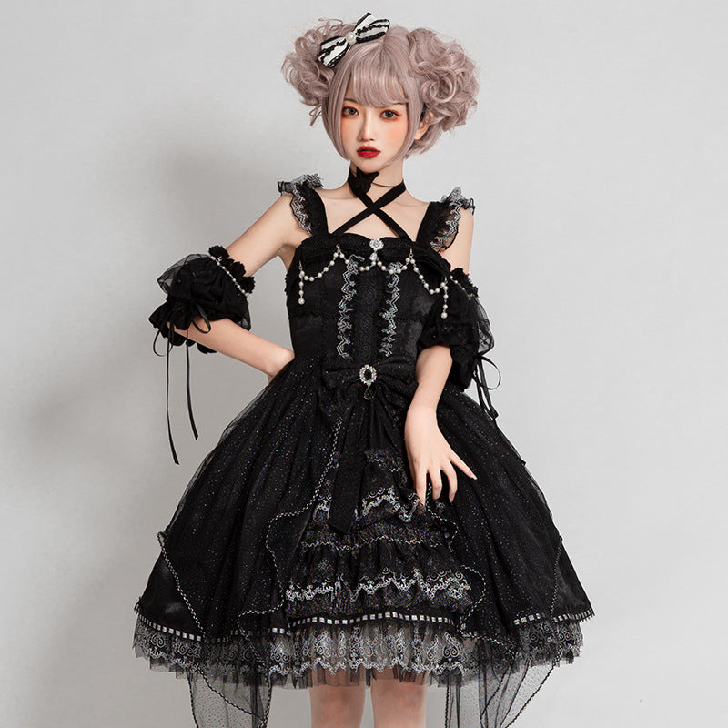 Gothic Lolita Harajuku Style Clothing Lolita Dress JSK Dark Elegant CLA Lace Dress for Women Summer