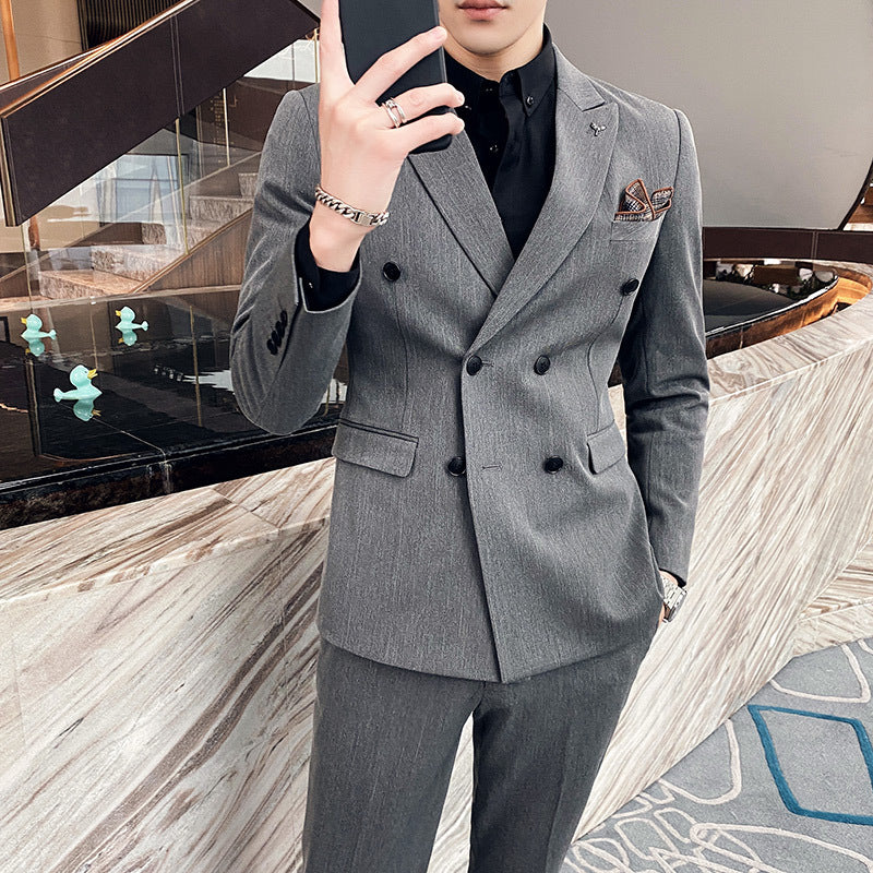 Double Brewed Seersucker Suit Suit Jacket Men Slim Fit Two-Piece Suit