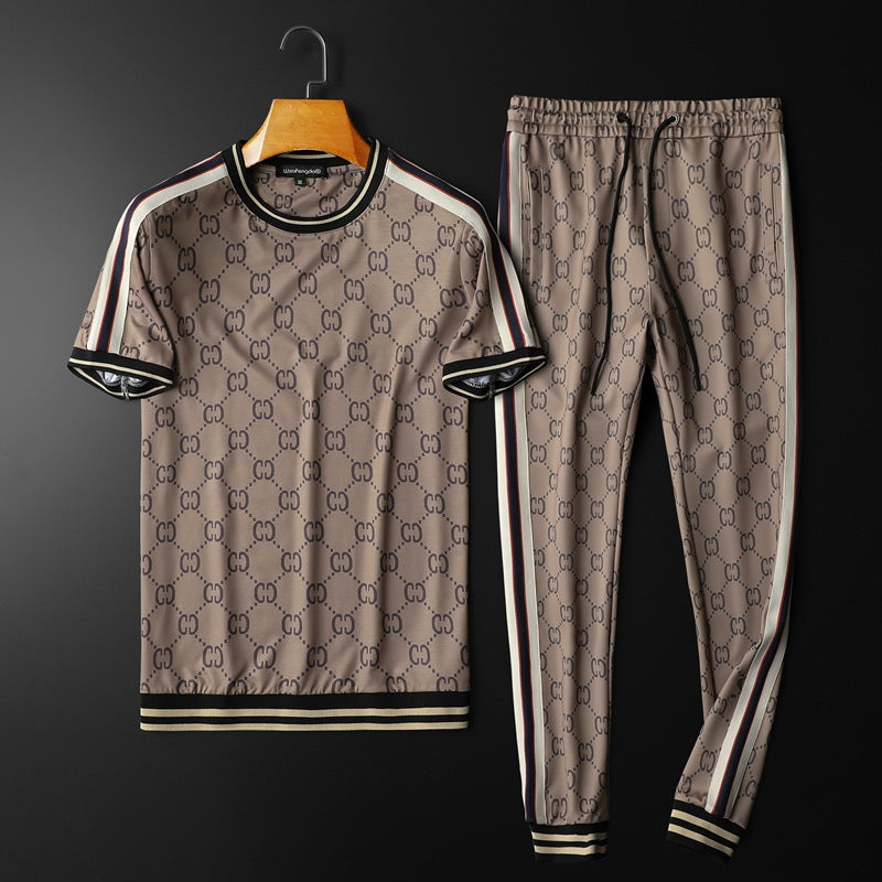 Men's Athletic Tracksuit Summer Men's Short-Sleeved Suit Leisure Sports Two-Piece Suit