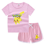 Children Pokemon Pikachu Tshirts & Shorts Leisure Sports Suction Suit Neutral