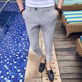 Men Trouser Casual Cropped Pants Slim Fit Suit Pants