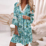 Women Exotic Dresses V-neck Printed Lace Dress