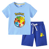 Children Pokemon Pikachu Tshirts & Shorts Cotton Short Sleeve Shorts Two Pieces