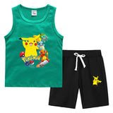 Children Pokemon Pikachu Tshirts & Shorts Summer Vest Middle Pants Sports Casual Thin Two Pieces