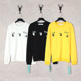 Off White Long Sleeve Round Neck Sweater Autumn And Winter Green Lightning Arrow Pattern Crew Neck Pullover Sweatshirt