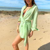 Women Bohemian Dress Spring and Summer Women's Clothing Long Sleeve Lapel Vacation Style Cotton and Linen Dress