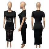 Solid Color Hollow Hole Burning Flower Slim Sexy Dress