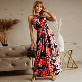 Beth Dutton Bohemian Dress Summer Spring Midi Dresses Vintage Printed Halter Belt Beach Long Skirt