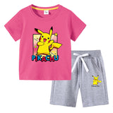Children Pokemon Pikachu Tshirts & Shorts Cotton Children Short Sleeve Shorts Two Pieces