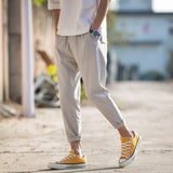 Linen Pants Straight Leg Pants Drawstring Lightweight Elastic Beach Pants Men Loose plus Size Summer Sports Straight Casual Pants Men