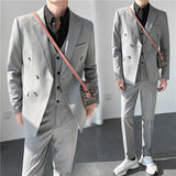 Double Brewed Seersucker Suit Men's Slim Fit Casual Formal Wear Three-Piece Suit