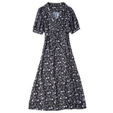 Vintage Empire Waist Dress Retro V-neck Purple Floral Dress Summer