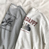 Harvard Sweatshirt Vintage Cartoon Print Loose Pullover Sweatershirt