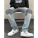 J Shaped Jeans Tube Zipper Split Pants Autumn and Winter Stitching Pleated Jeans Men