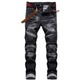 J Shaped Jeans Men's Oversized Jeans Ripped Motorcycle Zipper Pleated