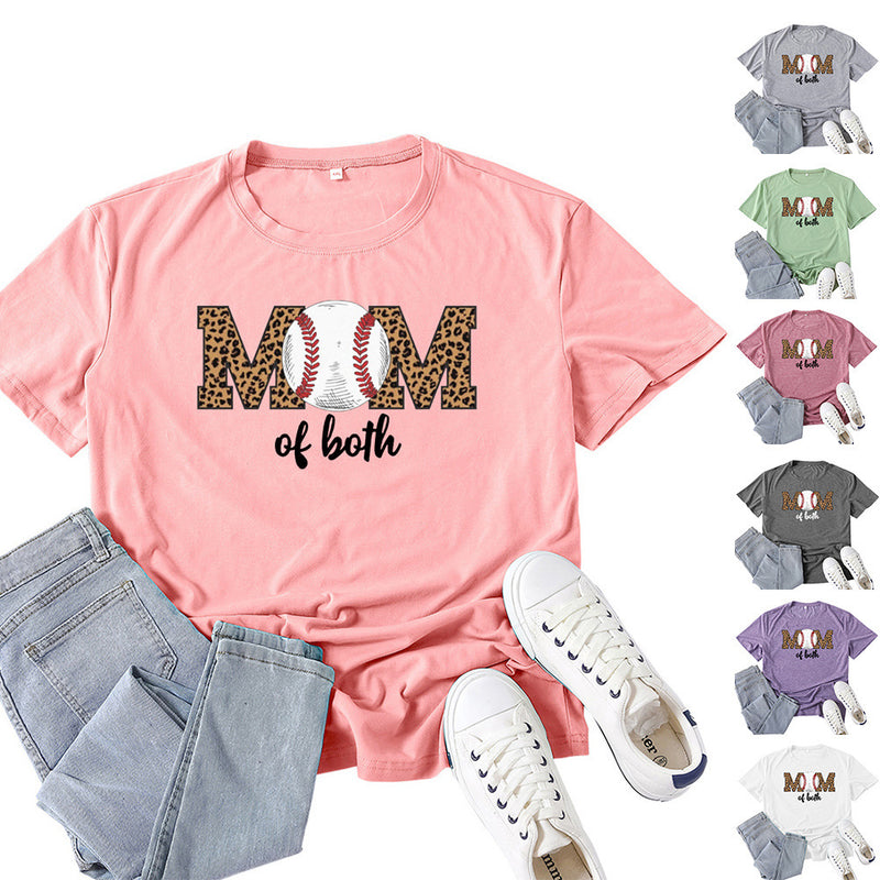 Boy Mama T Shirts Baseball Mama Leopard Print Letter Print T-shirt