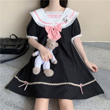 Gothic Lolita Harajuku Style Clothing Personality Stitching Sailor Collar Rabbit Ears Contrast Color Short Sleeve Dress