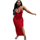 Spring and Summer Camisole Deep V-neck Slim Fit Sexy Slit Dress