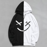 Smiley Face Hoodie Color Matching Stitching Casual Hoodie Jacket Stitching