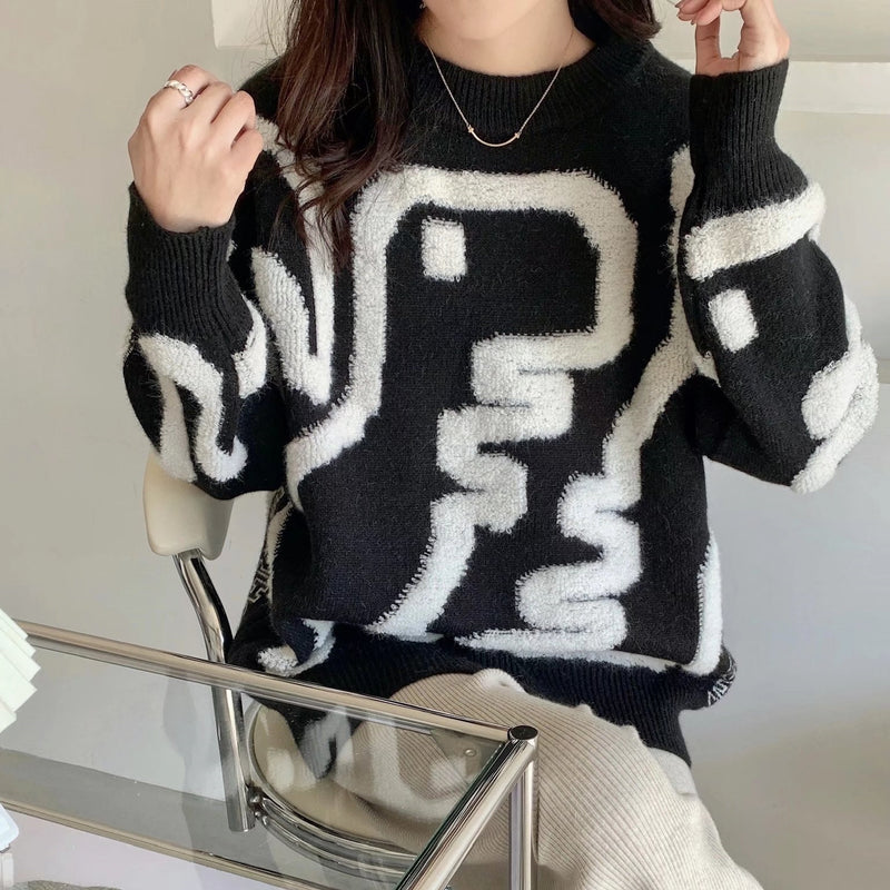 Dinosaur Sweaters Cartoon Dinosaur Pullover Thick Sweater Loose Student Knitwear