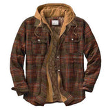 Mens Flannel Jacket with Hoodie Autumn Thickened Cotton-Padded Coat Plaid Long Sleeve Hooded Hooded Jacket Coat