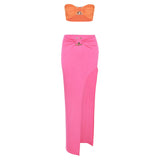 Women Top & Skirt 2 Piece Set Summer Cropped Tank Top High Waist Hip Skirt Suit