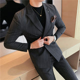 Double Brewed Seersucker Suit Fall Winter Men's Suit Fashionable Wide Stripes
