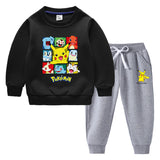 Children Pokemon Pikachu Hoodie & Pant Set Fleece Lined Padded Warm Keeping Winter Clothes Sweatershirt Suit