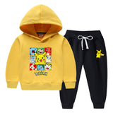 Children Pokemon Pikachu Hoodie & Pant Set Fleece Lined Padded Warm Keeping Sweatshirt Set